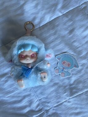 Jellycat Blue Plush Lamb Keychain with Sticker